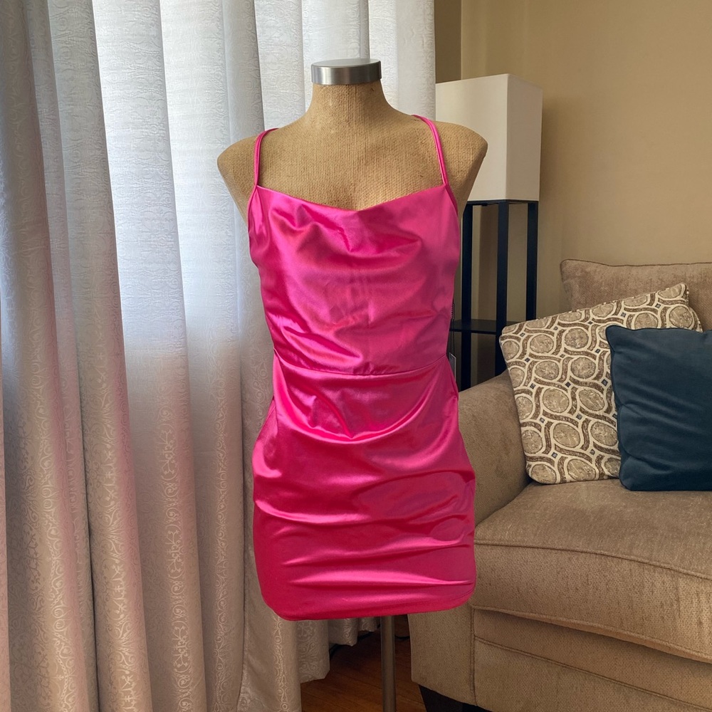 SATIN PINK STRAPPY DRESS